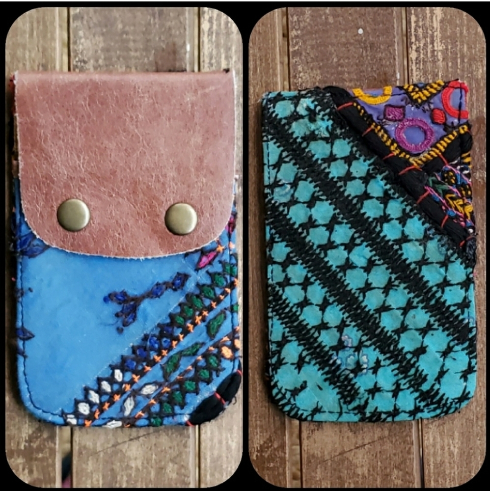 🫡🧀 Free People Boho Embroidered Repurposed vtg banjara hippie Wallet card case
